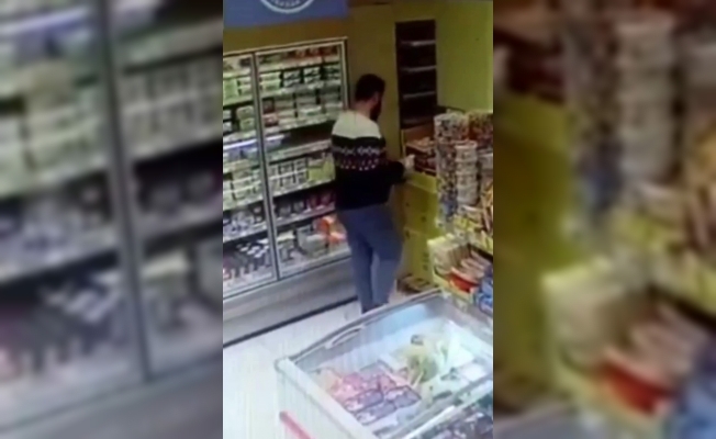 Pendik’te markette peynir ve süt hırsızlığı kameraya yansıdı